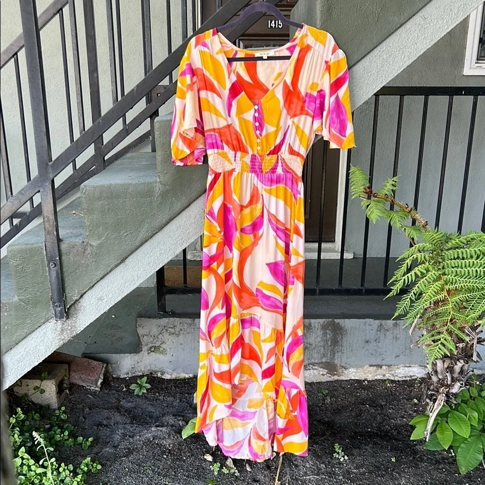 Anthropologie Abel the Label High Low Maxi Dress Wedding Guest Resortwear Sz M - Picture 2 of 8